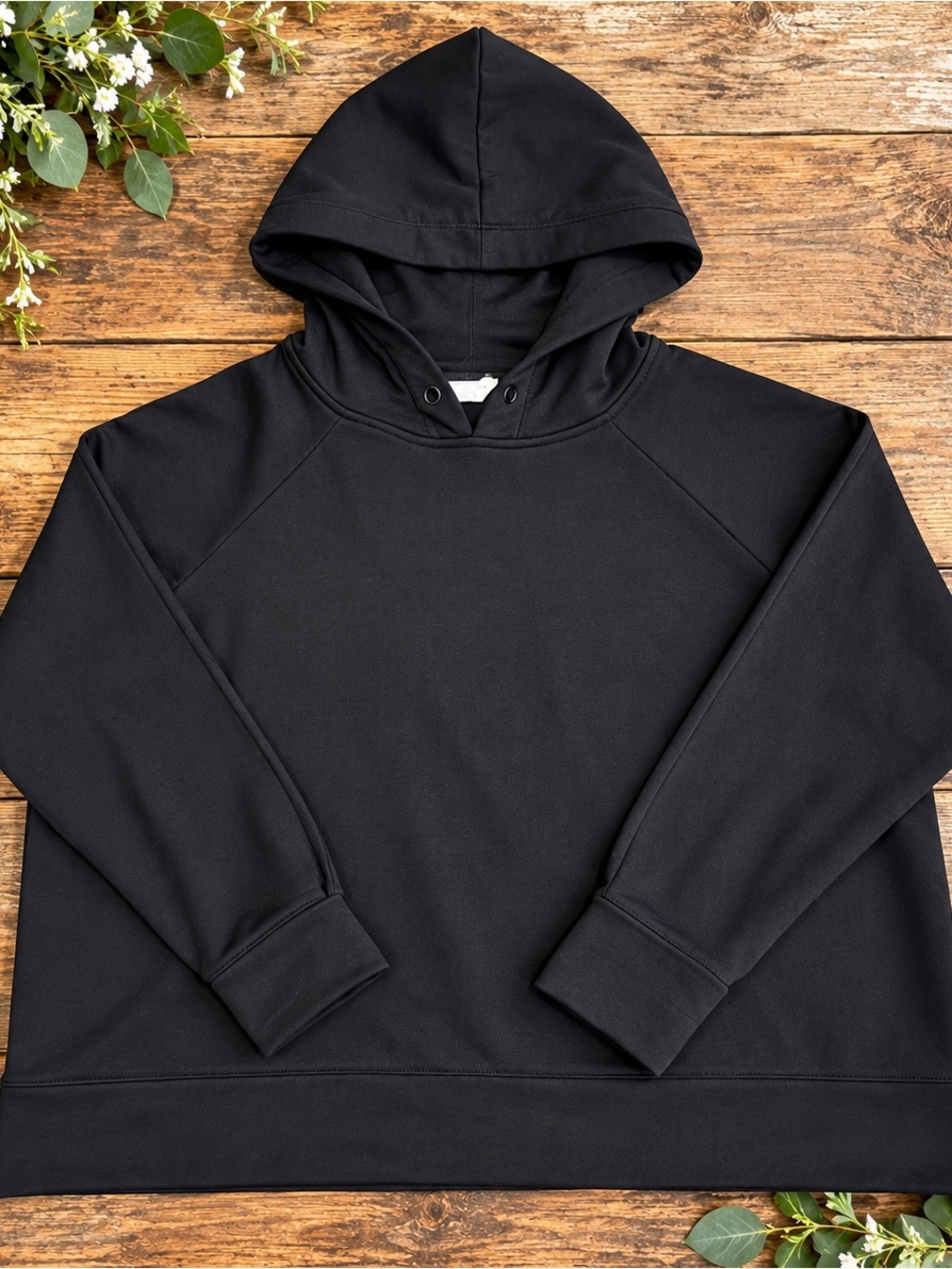 Danskin Black Hooded Pullover Sheer Sleeve Lightweight Fleece Plus Size